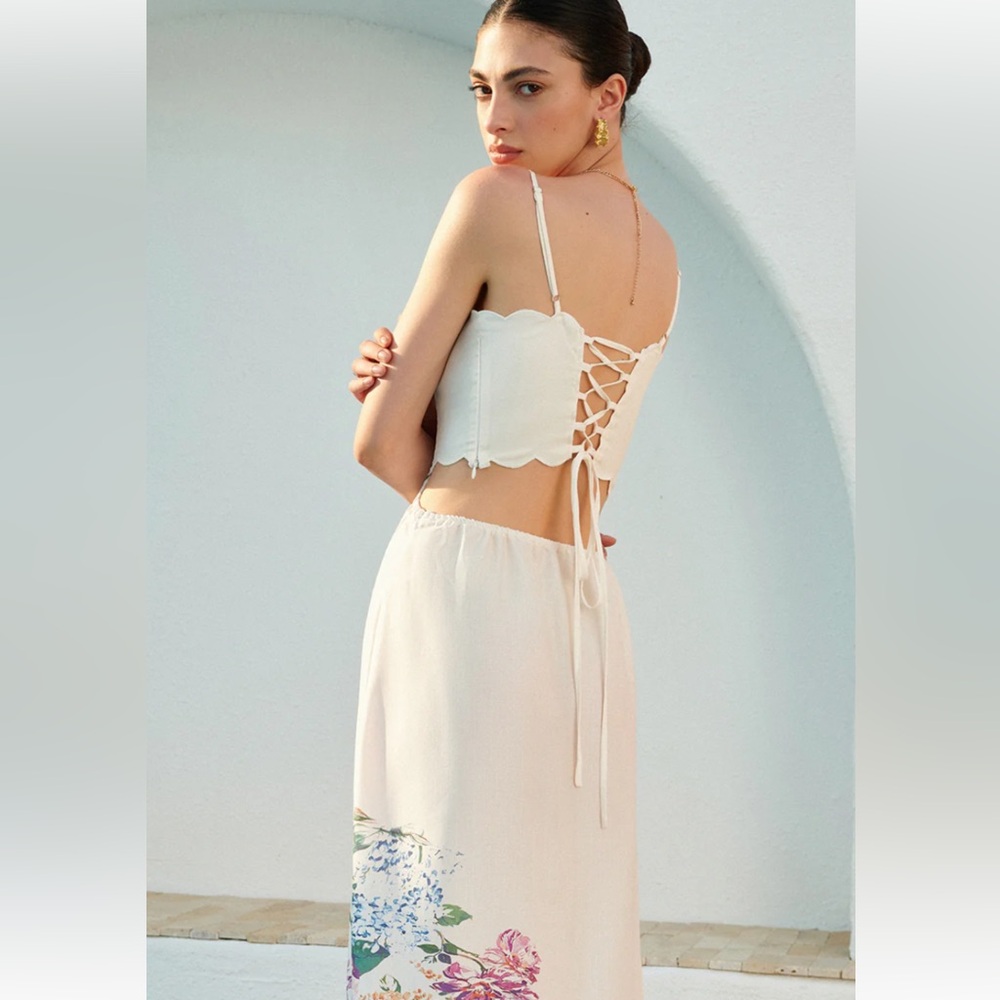 69. Commense $65 Floral Print Lace-Up Back Sleeveless Dress - Picture 6 of 7